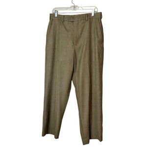 George Mens Dress Pants W34 L30 Khaki Classic Fit Straight Leg Career Flat Front